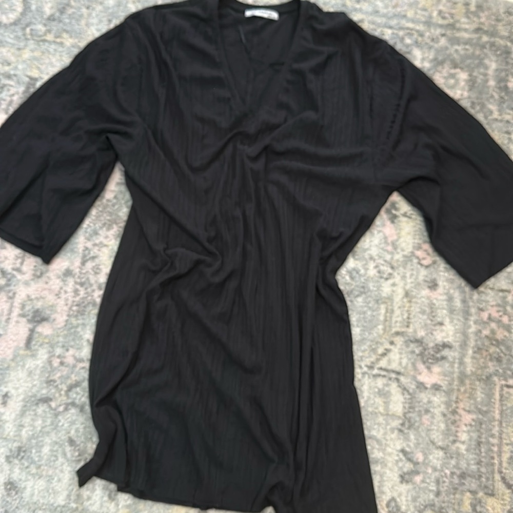 ZARA Trafaluc Little Black Dress | V-Neck Midi | Minimalist Chic | S